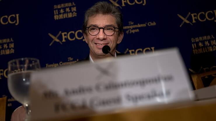 Andre Calantzopoulos, CEO, Philip Morris International Inc, speaks during a press conference at the Foreign Correspondents' Club of Japan in Tokyo on October 24, 2018. Transitioning to a Smoke-Free Society,tighter regulations across the world and a shrinking smoking population are closing in on tobacco companies worldwide. 
