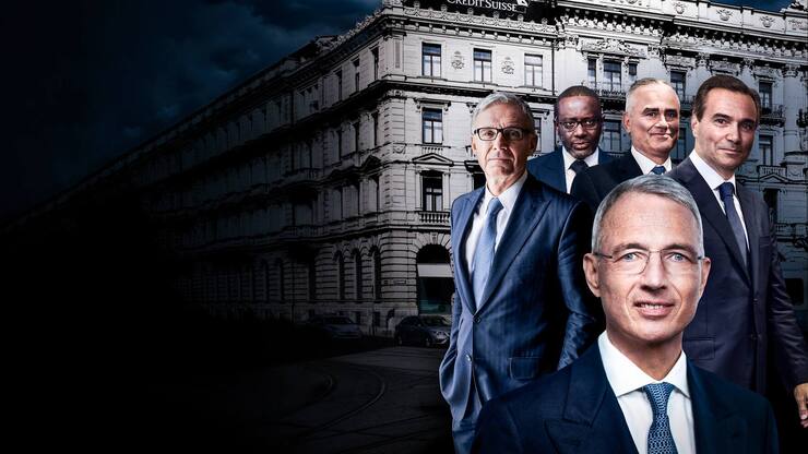 Der nächste Neuaufbruch In einer Hinsicht ist die Credit Suisse verlässlich: Skandale und neue Chefs gibts zuhauf – Urs Rohner, Tidjane Thiam, Thomas Gottstein, António Horta-Osório (hinten, von links), Axel Lehmann (vorne).