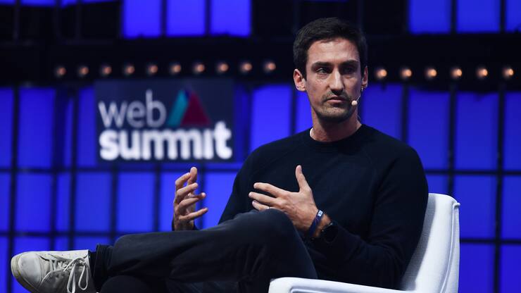 Lisbon , Portugal - 2 November 2021; Guillaume Pousaz, Checkout.com, on Centre Stage during day one of Web Summit 2021 at the Altice Arena in Lisbon, Portugal. (Photo By Harry Murphy/Sportsfile for Web Summit via Getty Images)