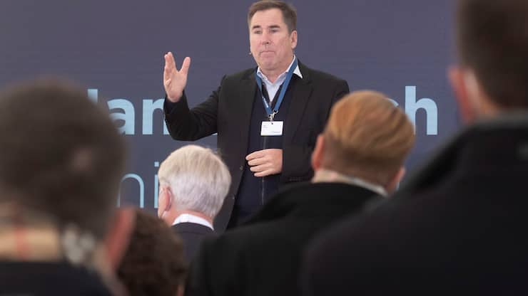 CEO Jan Jenisch of Swiss cement maker Holcim makes a speech during the Holcim Capital Markets Day event in Basel, Switzerland