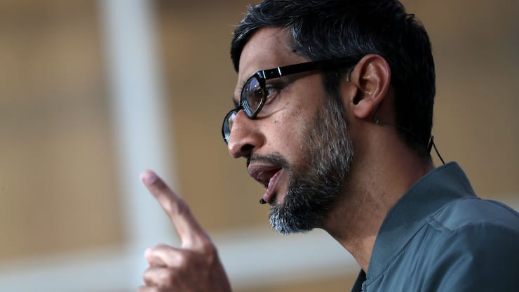 MOUNTAIN VIEW, CALIFORNIA - MAY 07: Google CEO Sundar Pichai delivers the keynote address at the 2019 Google I/O conference at Shoreline Amphitheatre on May 07, 2019 in Mountain View, California. The annual Google I/O Conference runs through May 8. (Photo by Justin Sullivan/Getty Images)