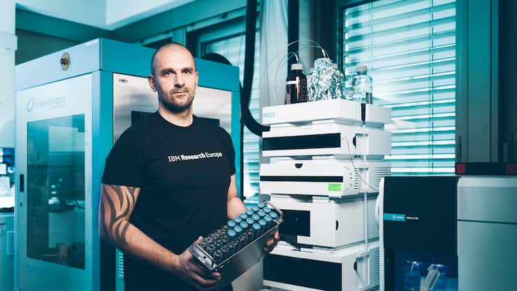 Teodoro Laino, Technical leader for Molecular Simulation, Principal RSM poses in a labratory at IBM Research Laboratory in Rueschlikon, outside Zurich, Switzerland on April 7, 2020. Photo: Michael Buholzer
