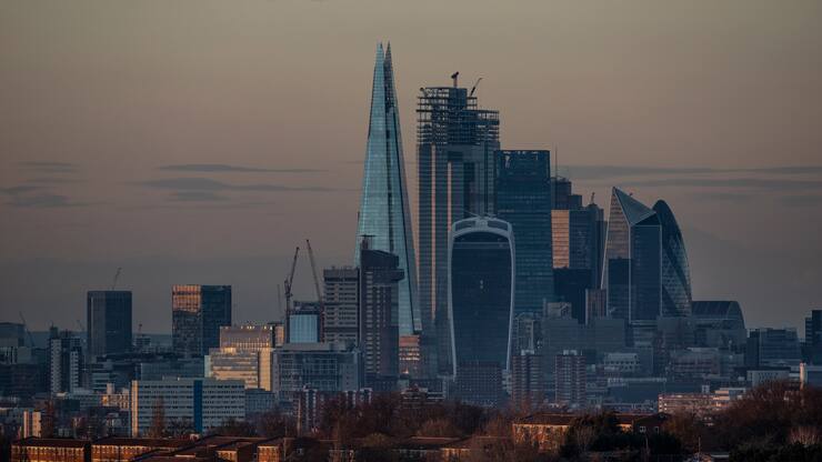 LONDON, ENGLAND - MARCH 18: A view over the City of London Skyline at sunset on March 18, 2019 in London, England. (Photo by Dan Kitwood/Getty Images)