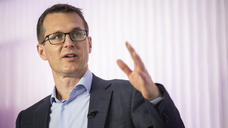 Christoph Aeschlimann, Technikchef Swisscom, spricht an der Bilanzmedienkonferenz zum Jahresabschluss, aufgenommen am Donnerstag, 3. Februar 2022 in Zuerich. (KEYSTONE/Ennio Leanza)