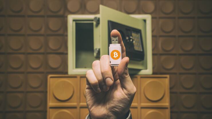 Digital money concept, future of money, digital currency bitcoin, safe room