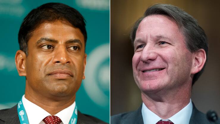 Novartis-CEO Vas Narasimhan (l.), FDA-Vorsteher Norman Sharpless.