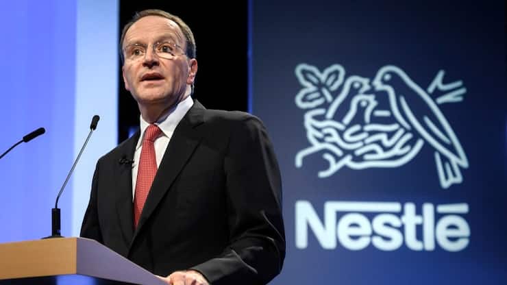 Swiss food giant Nestle CEO Ulf Mark Schneider addresses the annual general shareholders meeting on April 11, 2019 in Lausanne. (Photo by Fabrice COFFRINI / AFP)