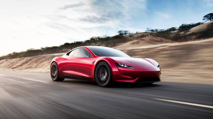 Das Handout eines Tesla-Roadsters