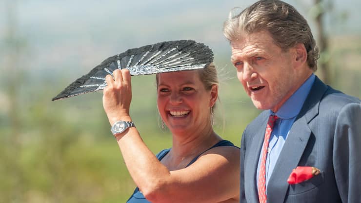 ALAVA, SPAIN - JUNE 16: Ariane de Rothschild (L) and Baronne Benjamin de Rothschild (R) attend Macan Winery inauguration on June 16, 2017 in Alava, Spain.  (Photo by Gari Garaialde/Getty Images)