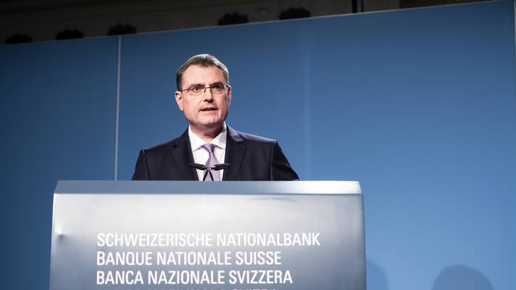 Swiss National Bank's (SNB) Chairman of the Governing Board Thomas Jordan, speaks during a semi-annual conference in Bern, Switzerland, Thursday, June 13, 2019. (KEYSTONE/Anthony Anex)