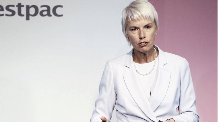 Gail Kelly, chief executive officer of Westpac Banking Corp., speaks during a news conference in Sydney, Australia, on Monday, May 5, 2014. Westpac, Australiaâs second-biggest lender by market value, reported a 8 percent increase in first-half cash profit on loan growth, wealth management income and lower bad debt expenses. Photographer: Brendon Thorne/Bloomberg *** Local Caption *** Gail Kelly