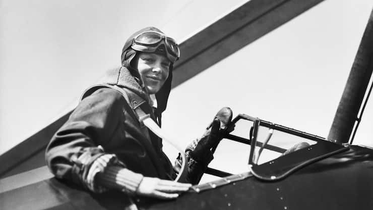 Amelia Earhart in Airplane Cockpit