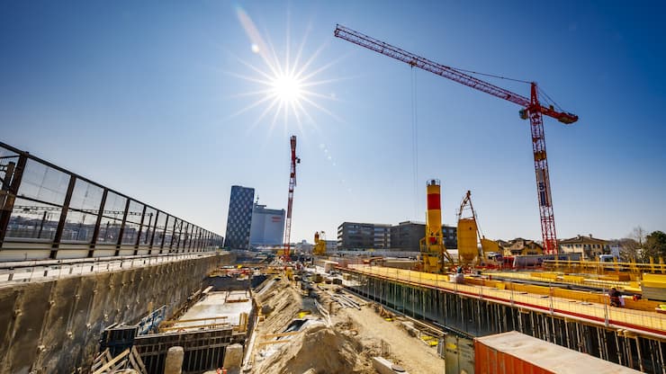 Le chantier du Parc du Simplon est photographie avant la ceremonie de la pose de la premiere pierre du projet Parc du Simplon CFF ce vendrdi 29 mars 2019 a Renens. (KEYSTONE/Valentin Flauraud)