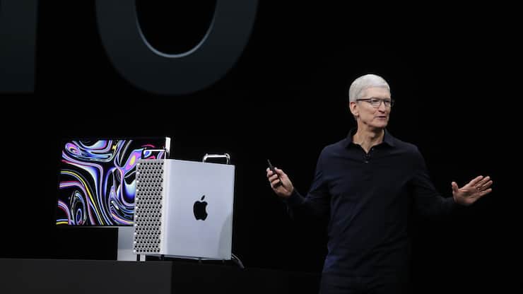 CORRECTS TO MAC PRO- Apple CEO Tim Cook speaks about the Mac Pro at the Apple Worldwide Developers Conference in San Jose, Calif., Monday, June 3, 2019. (AP Photo/Jeff Chiu)