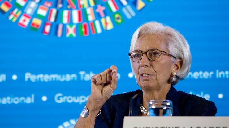 Managing Director of International Monetary Fund (IMF) Christine Lagarde talks during a press conference ahead of the annual meetings of the IMF and World Bank  in Bali, Indonesia on Thursday, Oct. 11, 2018. (AP Photo/Firdia Lisnawati)