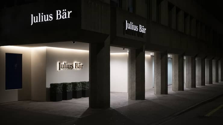 Das Logo der Julius Baer Bank, aufgenommen am Mittwoch, 31. Januar 2024 an der Bahnhofstrasse in Zuerich. (KEYSTONE/Ennio Leanza)