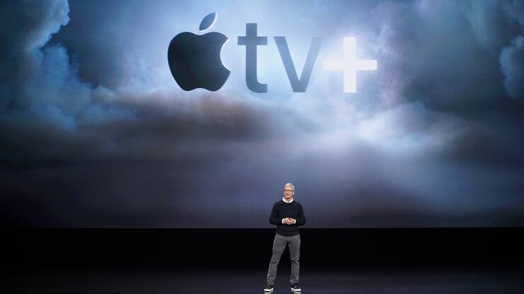 Apple CEO Tim Cook speaks at the Steve Jobs Theater during an event to announce new products Monday, March 25, 2019, in Cupertino, Calif. (AP Photo/Tony Avelar)