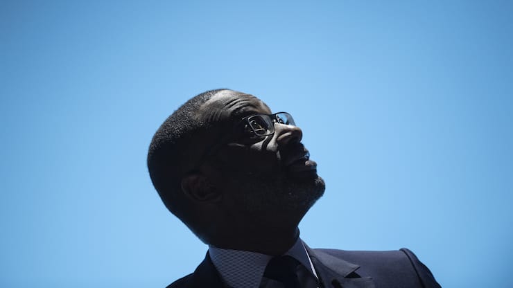 Tidjane Thiam, CEO of Switzerland's bank Credit Suisse (CS), reacts during the general assembly at the Hallenstadion in Zurich, Switzerland, Friday, April 26, 2019. (KEYSTONE/Ennio Leanza)
