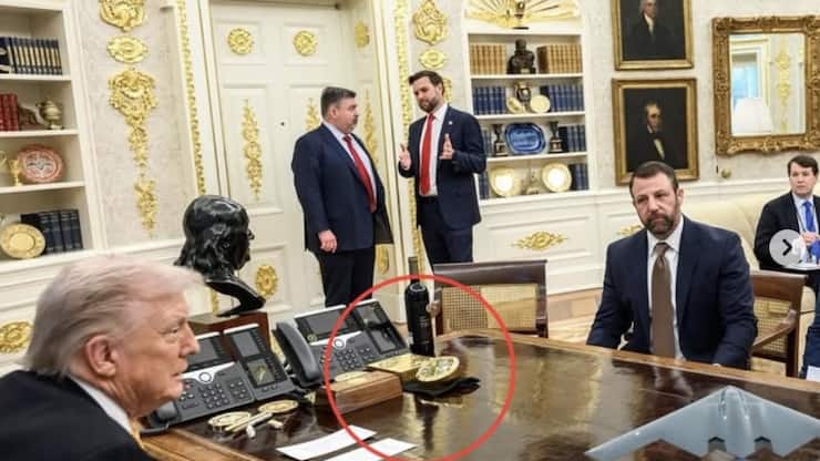 <p>Auf diesem Bild nach dem Besuch der Schweizer Wirtschaftsvertreter im Oval Office ist rot umkreist eine goldene Rolex-Uhr zu erkennen.</p>