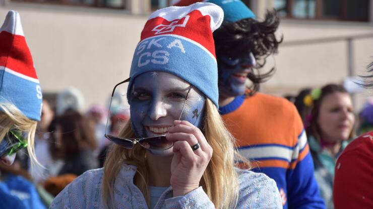 CS SKA Muetzen an der Altnauer Fasnacht im Kanton Thurgau, aufgenommen am 18. Februar 2023. (KEYSTONE/Urs Oskar Keller)