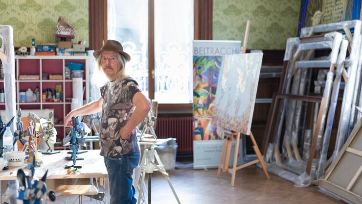 Wolfgang Beltracchi, Deutscher Maler, portraitiert in sein Atelier im Meggen im Kanton Luzern, am 21. Maerz 2019. (KEYSTONE/Gaetan Bally)