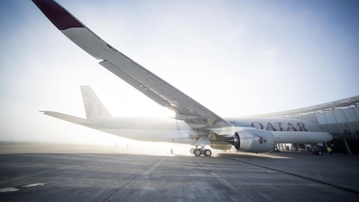 The first Airbus A350 for Qatar Airways sits on the tarmac during the hand over ceremony in Toulouse, southwestern France, Monday, Dec.22, 2014.  After years of delays, Airbus delivered its first A350 wide-body jet Monday, to Qatar Airways. The A350 XWB is intended as Airbus' best hope for catching up in the long-haul market that is dominated by Boeing's 777 and 787, but has been plagued by delays and a multibillion dollar revamp. (AP Photo/Fred Lancelot)