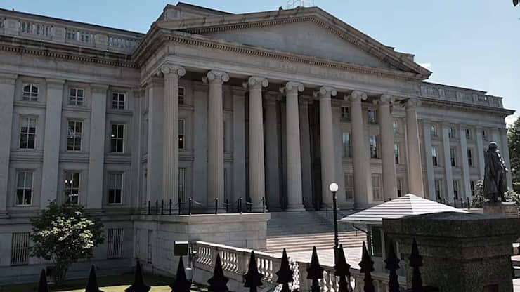 Das Treasury Building, Sitz des Finanzministeriums der USA in Washington DC.