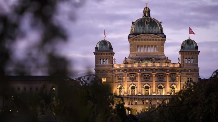 The Swiss Parlament pictured during an autumn sunset, Wednesday, October 9, 2019 at Bern, Switzerland. (KEYSTONE/Anthony Anex)