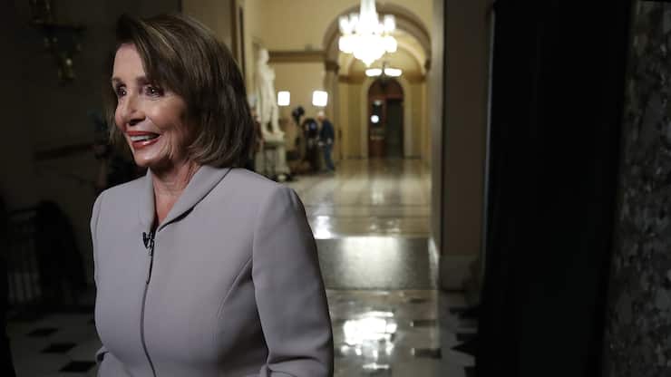 WASHINGTON, DC - JANUARY 02: House Democratic Leader Nancy Pelosi (D-CA) is interviewed while walking through the U.S. Capitol on January 02, 2019 in Washington, DC. Pelosi, who is scheduled to become the next Speaker of the House tomorrow, will meet with other leaders of Congress and U.S. President Donald Trump at the White House later today to discuss border security and ending the partial shutdown of the U.S. government. (Photo by Win McNamee/Getty Images)