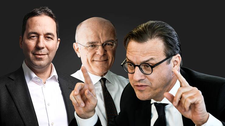 Swiss-Re-Chef Christian Mumenthaler (l.), Swiss-Life-CEO Patrick Frost (v.), Mario Greco von Zurich Insurance.