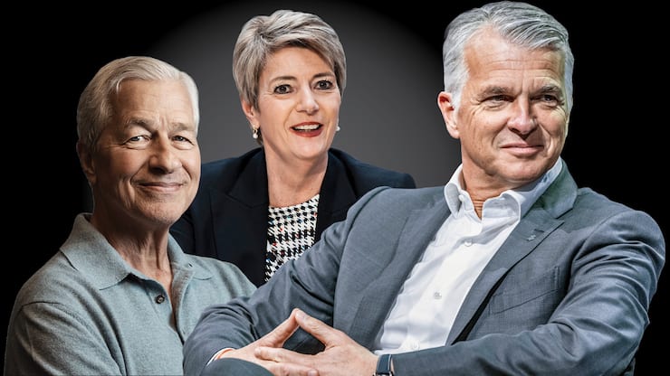 Kampf ums Eigenkapital: Jamie Dimon, Karin Keller-Sutter, Sergio Ermotti (von links).