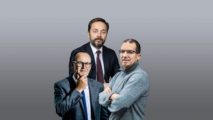 Nicolas Campiche und Bertrand Demole von Pictet, Stéphane Bancel, CEO Moderna