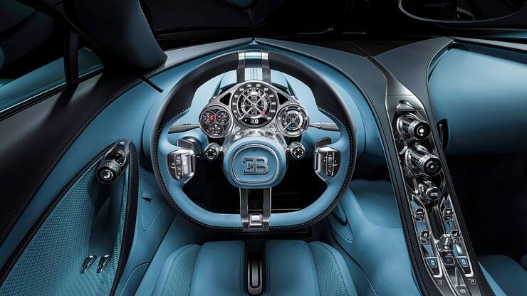 Das Cockpit des neuen Bugatti Tourbillon: Instrumente aus der Schweizer Haute Horlogerie.