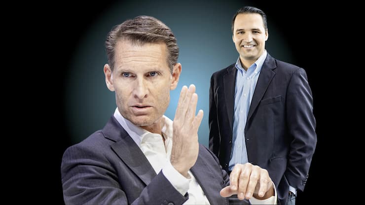 <p>Partners Group unter Präsident Steffen Meister (l.) und CEO David Layton verlor seit Februar massiv an Wert – trotz guter Zahlen.</p>