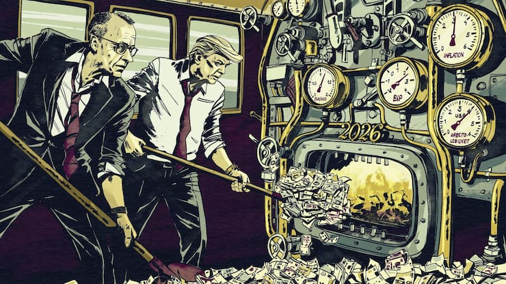 <p>Ordentlich Dampf im Kessel: Donald Trump und Friedrich Merz halten das Tempo mit viel Geld aufrecht. Dabei haben sie vor ­allem Teuerung und Arbeitslosenraten im Blick.</p>