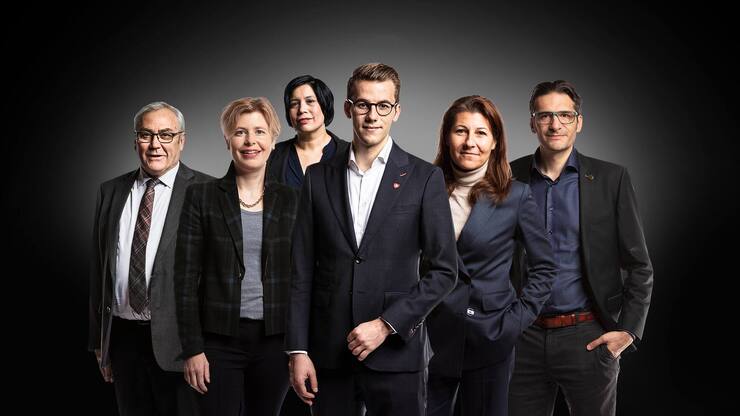 Alois Gmür, Esther Friedli, Min Li Marti, Andri Silberschmidt, Judith Bellaiche und Gerhard Andrey