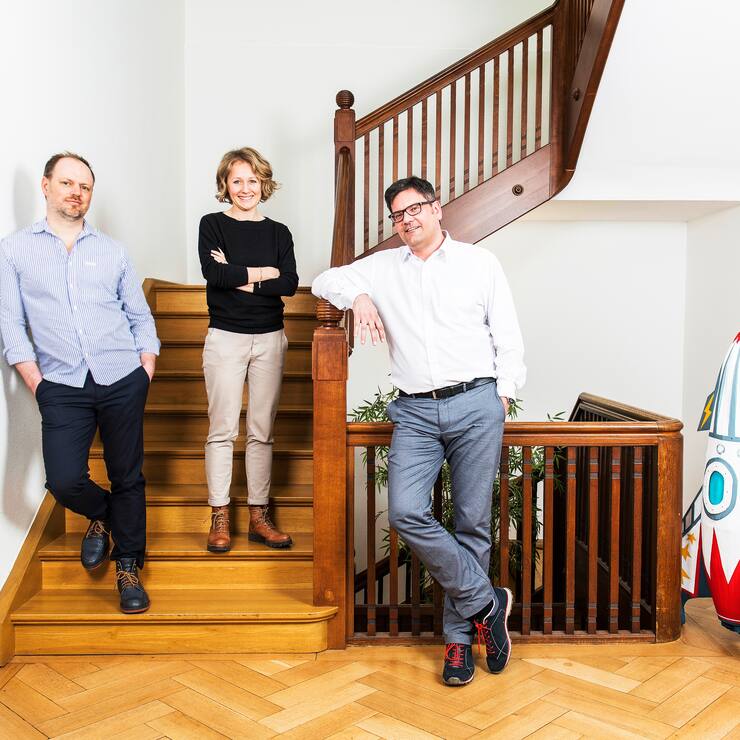 Marc Beermann (l.), Tina Burkhart und Stefan Zanetti von Allthings