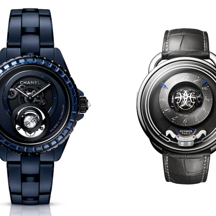 Die J12 Bleu 2025 von Chanel (links) und die Arceau Duc Attelé von Hermès: Die beiden Marken sind dank ihrer Tradition, Strategie und Exzellenz zu Institutionen geworden.