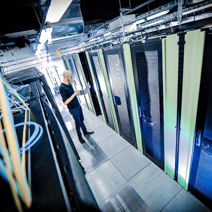 BERLIN, GERMANY - JANUARY 12: Server racks in a server center on January 12, 2018, in Berlin, Germany. (Photo Illustration by Thomas Trutschel/Photothek via Getty Images)