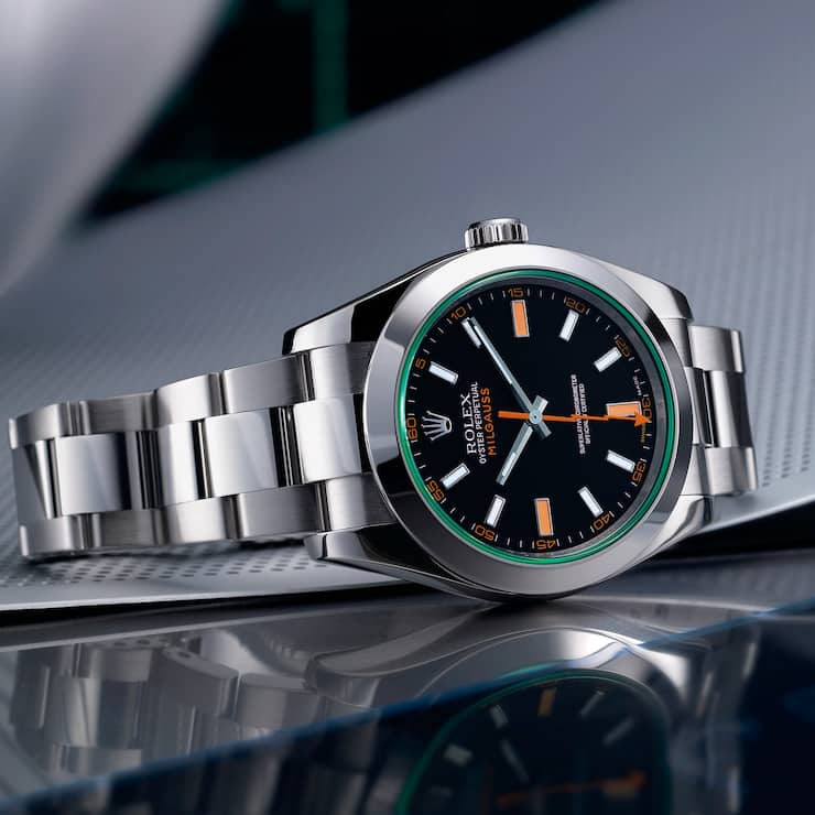 Rolex-Sportuhr Milgauss mit schwarzem Zifferblatt