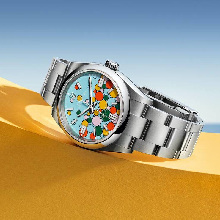 Die grösste Überraschung von Rolex an der Watches & Wonders 2023: Eine farbig gepunktete Oyster Perpetual.