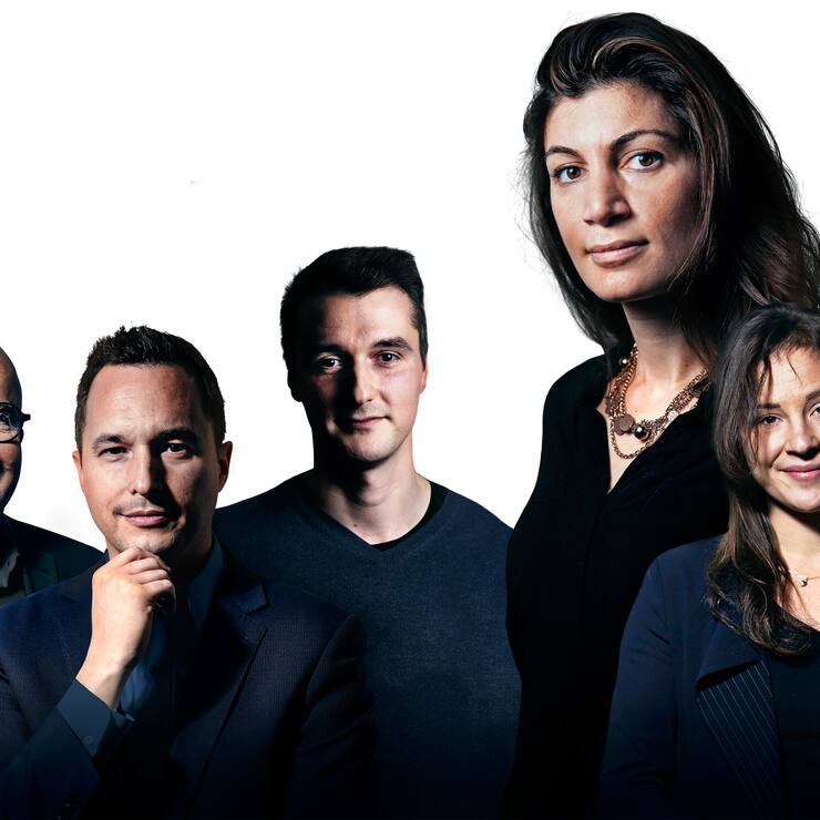 DIESE KÖPFE PRÄGEN DAS CRYPTO VALLEY Herbert Sterchi, Berater, Thomas Linder, Steueranwalt, Mihai Alisie, Ethereum-Mitgründer, Mona El Isa, Melonport-Gründerin, Isabella Brom, Blockchain-Allrounderin (v.l.).