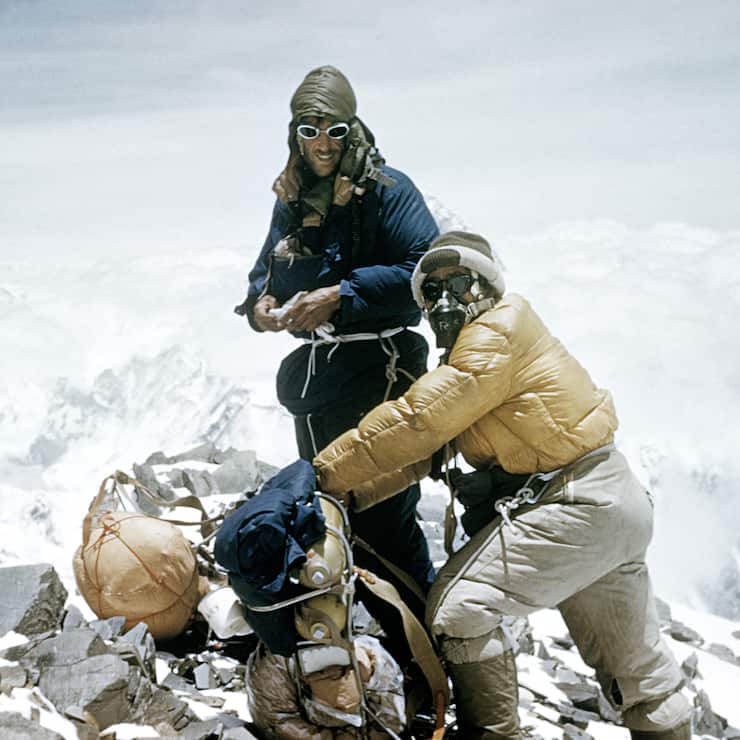 Edmund Hillary and Tensing Norgay on Everest