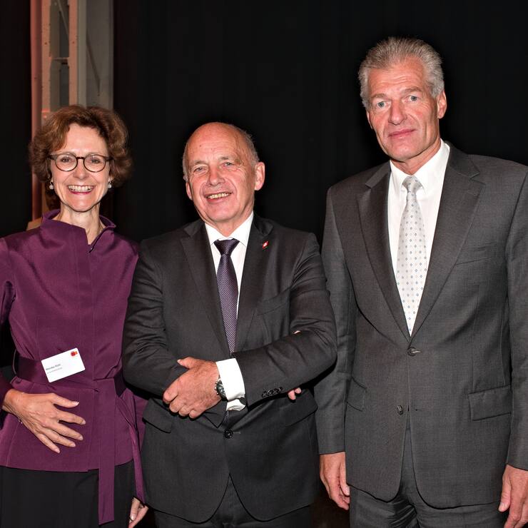Monika Rühl, economiesuisse; Ueli Maurer, Bundespräsident; Heinz Karrer, economiesuisse