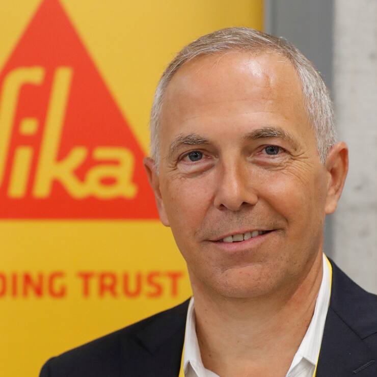 Chief Executive Thomas Hasler of Swiss chemical group Sika smiles after an interview with Reuters at the company's headquarters in Zurich, Switzerland October 7, 2021.  REUTERS/Arnd Wiegmann - RC2Z4Q900040