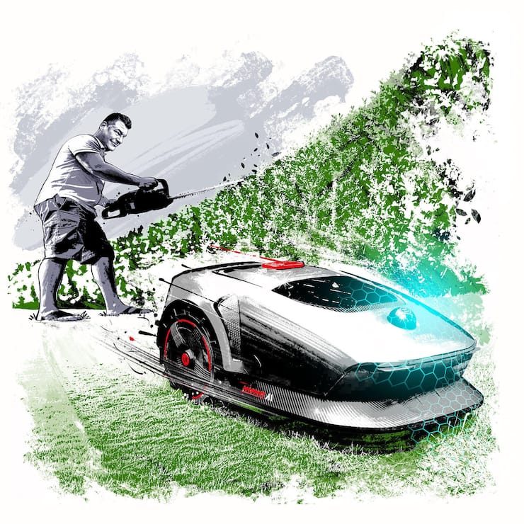 Crashtest Mova 1000 Mähroboter - Illustration: kornel.ch für BILANZ