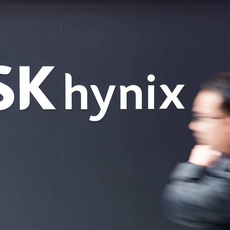 Das Logo des südkoreanischen Technologieunternehmens SK Hynix.