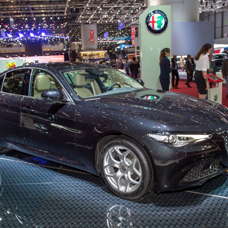 GENEVA, SWITZERLAND - MARCH 07: Alfa Romeo Giulia is displayed at the 88th Geneva International Motor Show on March 7, 2018 in Geneva, Switzerland. Global automakers are converging on the show as many seek to roll out viable, mass-production alternatives to the traditional combustion engine, especially in the form of electric cars. The Geneva auto show is also the premiere venue for luxury sports cars and imaginative prototypes. (Photo by Robert Hradil/Getty Images)