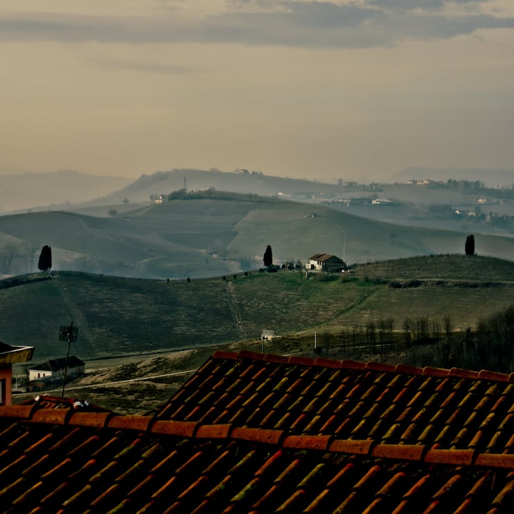Landschaft des italienischen Langhe-Gebiets, Hauptstadt des Barolo-Weins.
