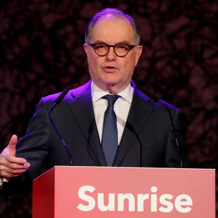 FILE PHOTO: Peter Kurer, Chairman of Swiss telecom company Sunrise, addresses the annual shareholder meeting in Zurich, Switzerland April 10, 2019. REUTERS/Arnd Wiegmann/File Photo
